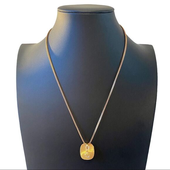 Lady Remington Brown Stone Pendant in Square setting surrounded by rhinestones. - Picture 5 of 6